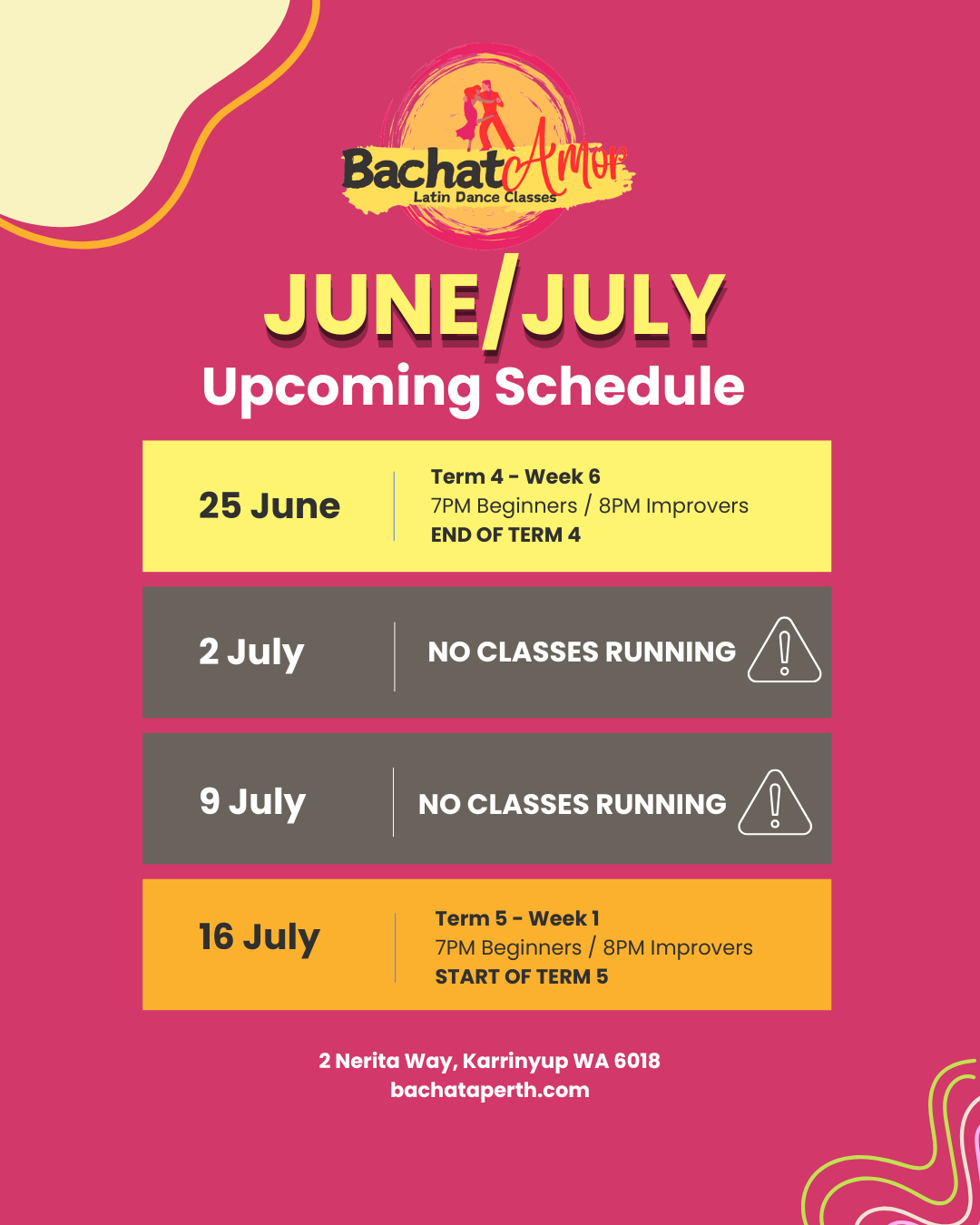 June July Schedule